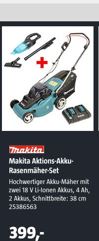 Makita Aktions-Akku-Rasenmäher-Set DLM380PM2 + Gratis Akkusauger