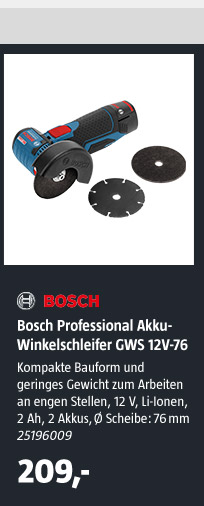 Bosch Professional Akku-Winkelschleifer GWS 12V-76